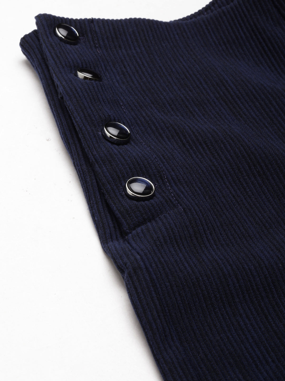 Women's Navy Blue Self Design Straight Fit High-Rise Cotton Parallel Trousers