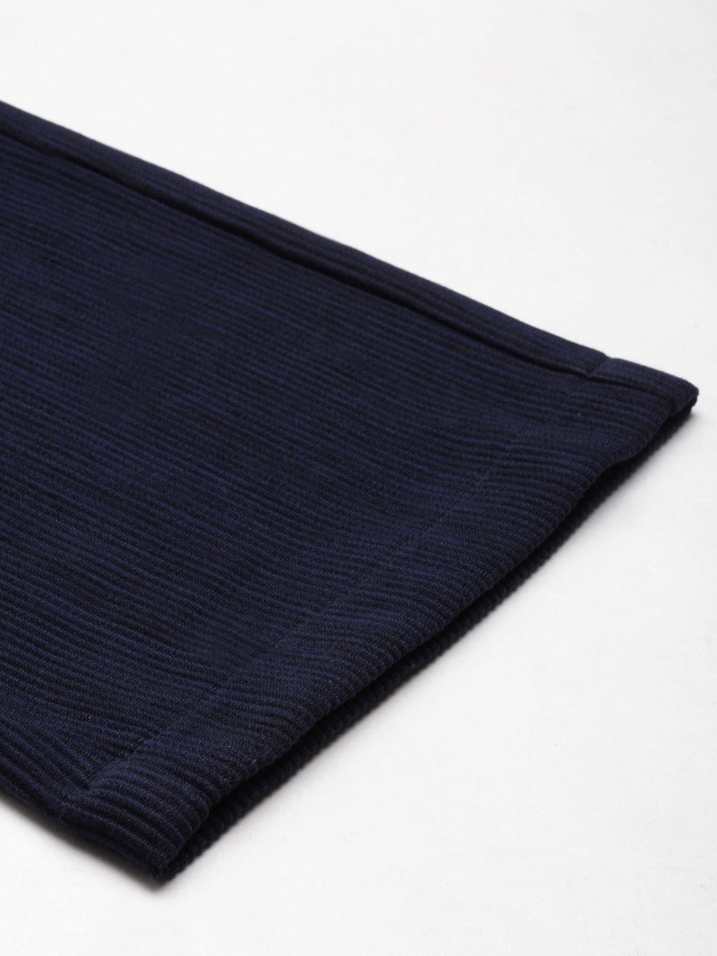 Women's Navy Blue Self Design Straight Fit High-Rise Cotton Parallel Trousers