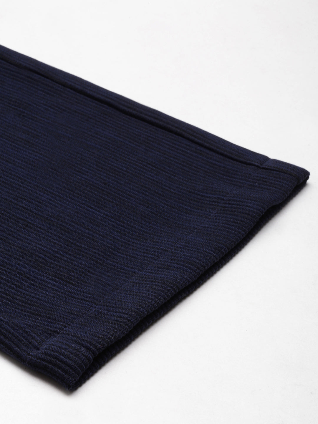 Women's Navy Blue Self Design Straight Fit High-Rise Cotton Parallel Trousers