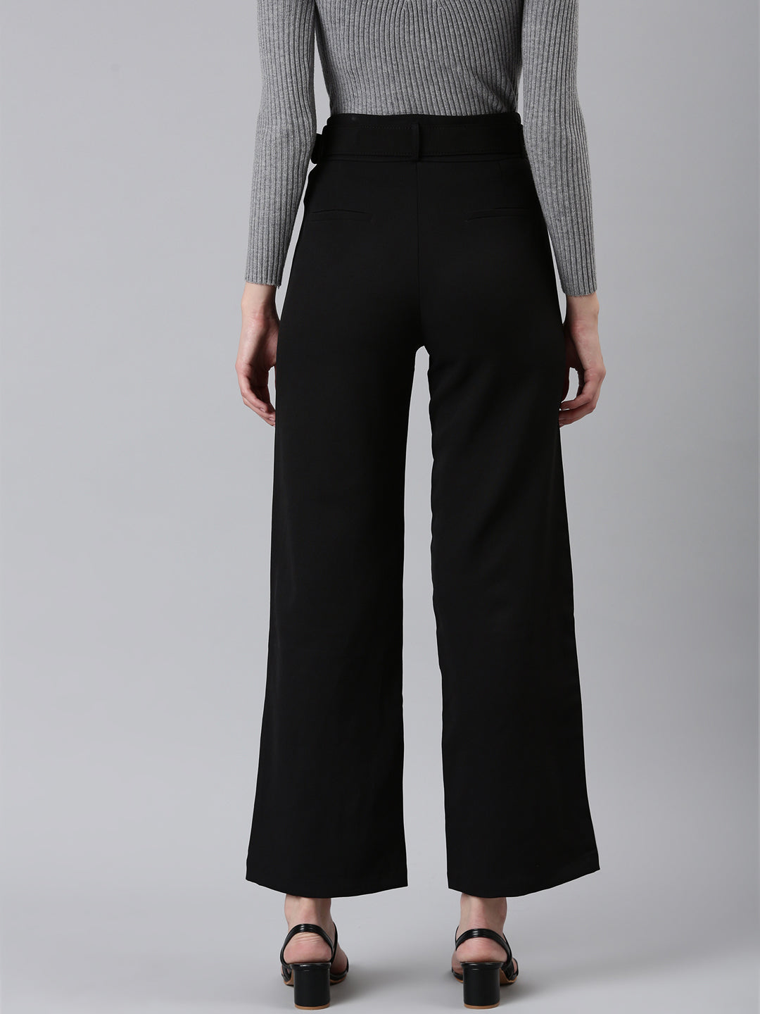 Women's Black Straight Fit High-Rise Trousers