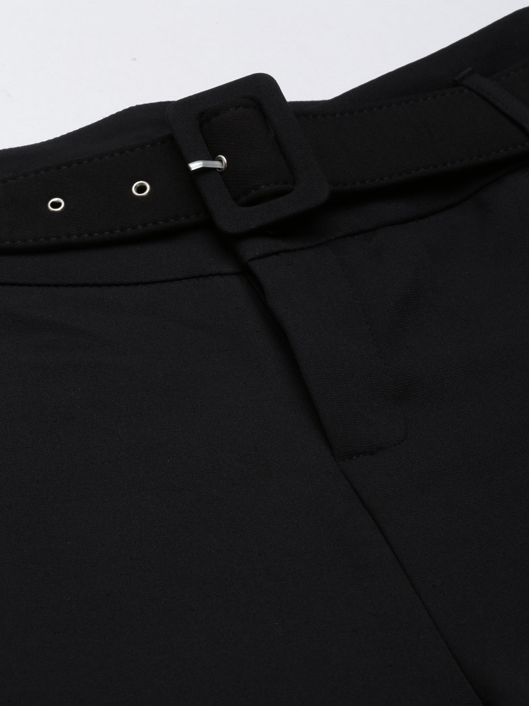 Women's Black Straight Fit High-Rise Trousers