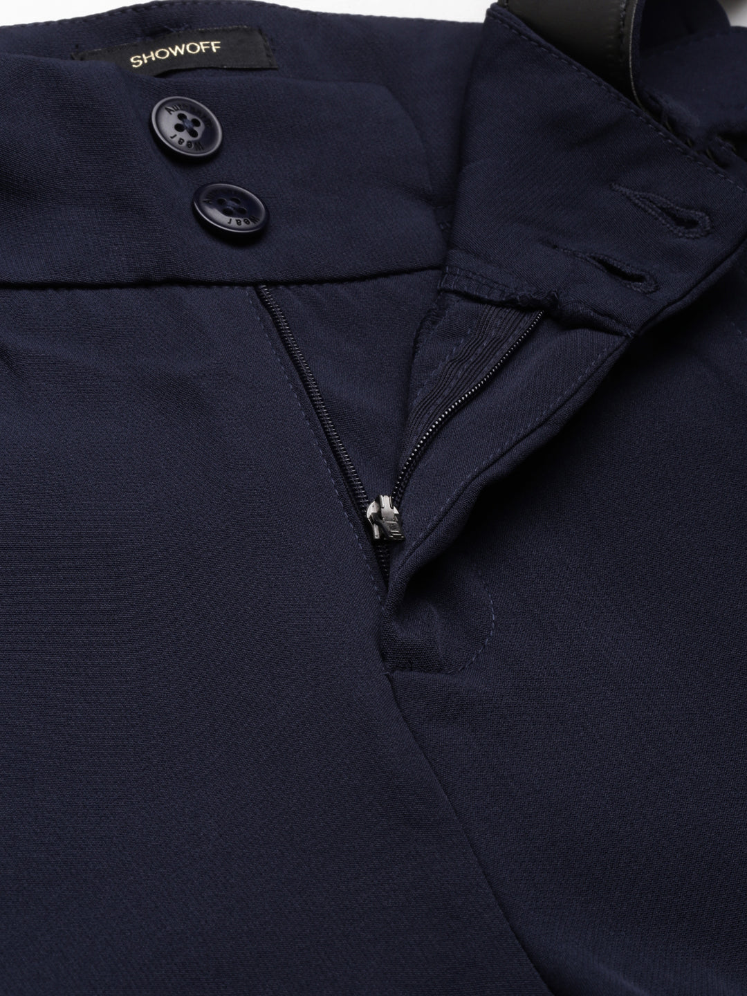 Women's Navy Blue Straight Fit High-Rise Fromal Trousers