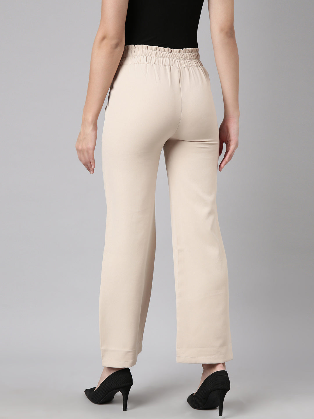 Women's Beige Comfort Regular Fit Cotton Parallel Trouser