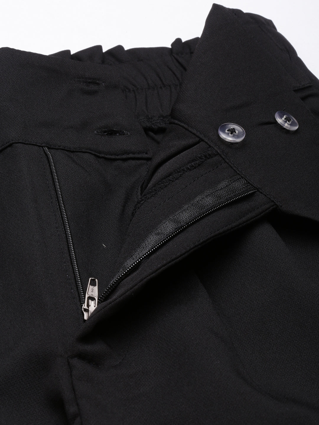 Women's Black Regular Fit Cotton Comfort Pleated Parallel Trousers