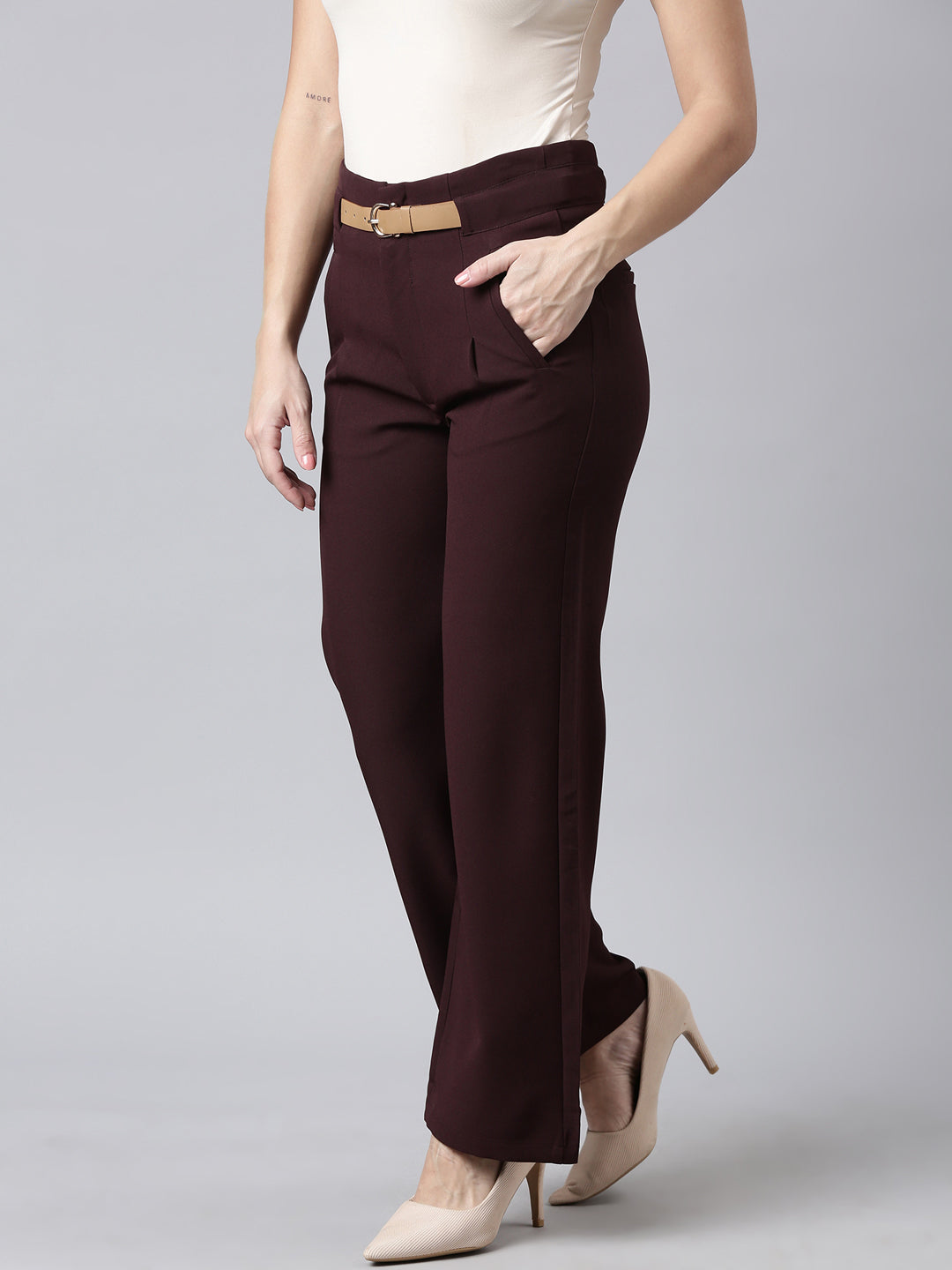 Women's Burgundy Comfort Cotton Parallel Trouser