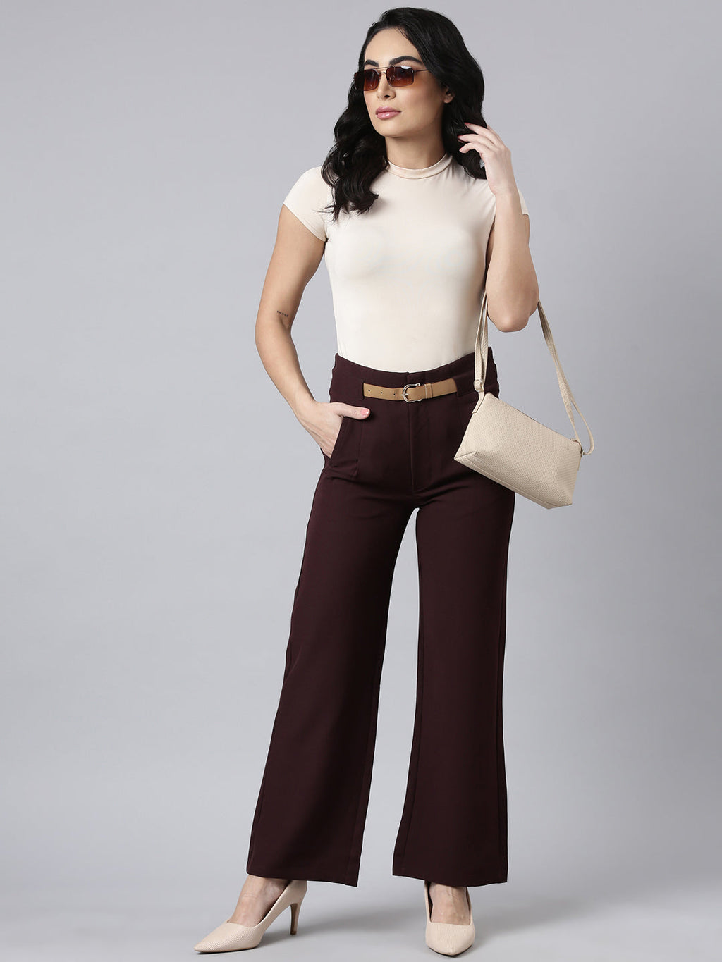Women's Burgundy Comfort Cotton Parallel Trouser