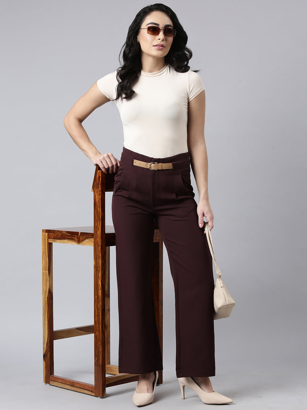 Women's Burgundy Comfort Cotton Parallel Trouser
