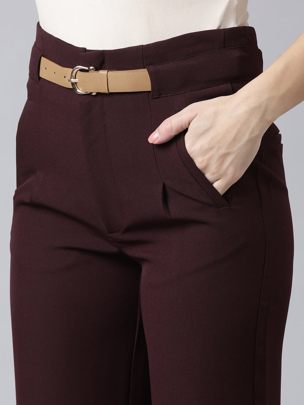 Women's Burgundy Comfort Cotton Parallel Trouser