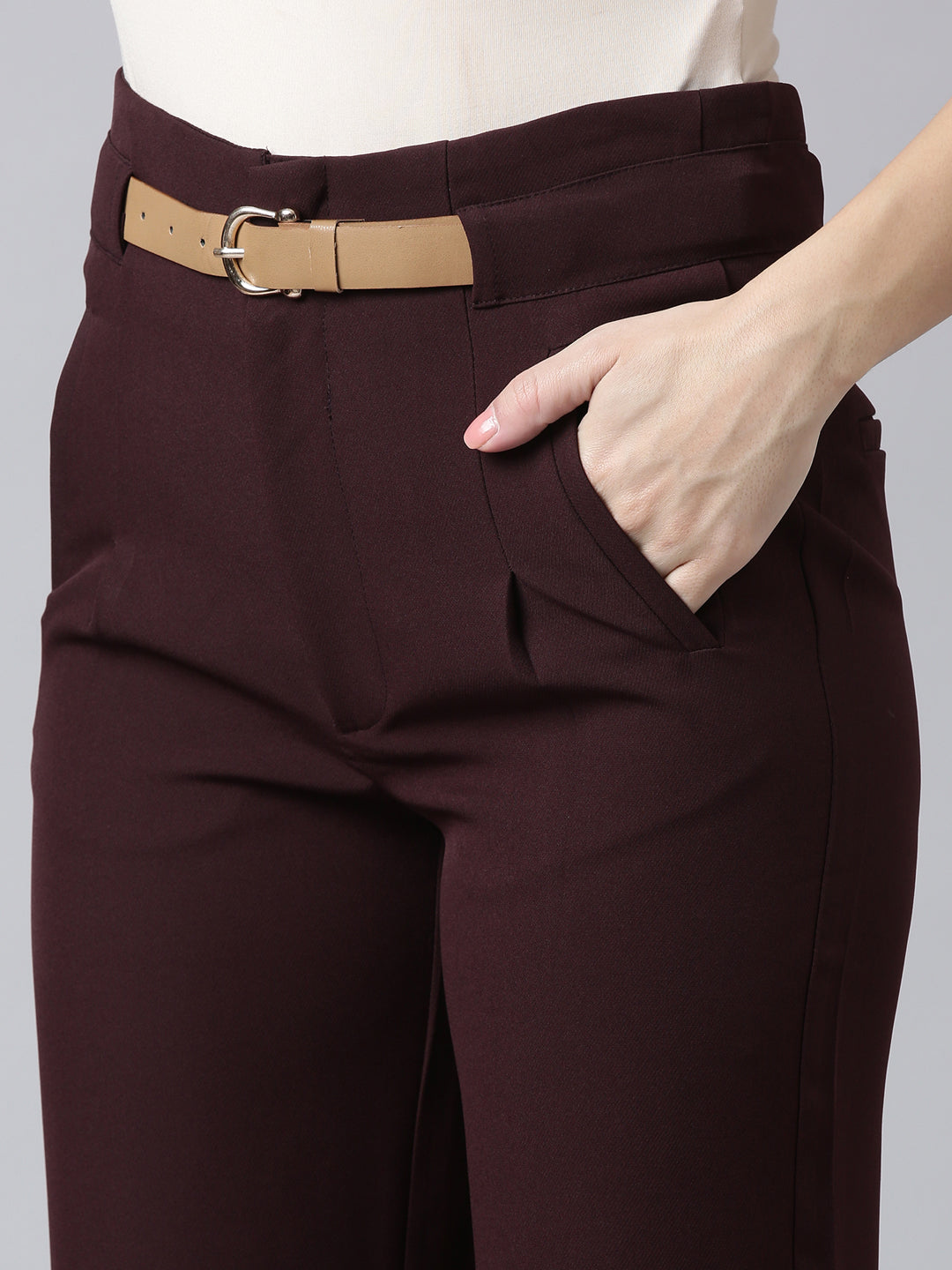 Women's Burgundy Comfort Cotton Parallel Trouser