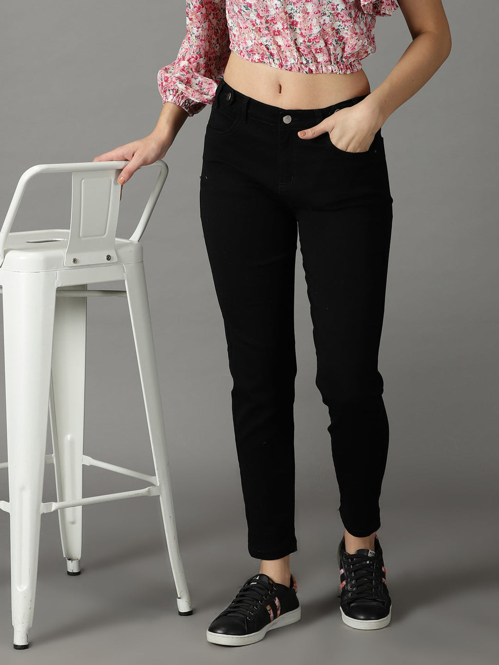 Women's Black High-Rise Acid Wash Stretchable Cotton Jeans