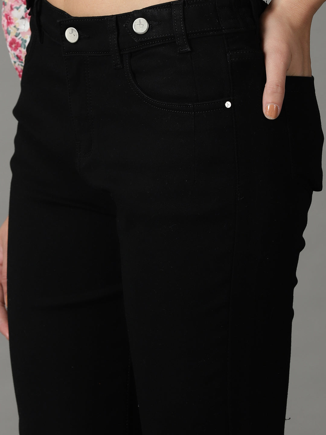 Women's Black High-Rise Acid Wash Stretchable Cotton Jeans