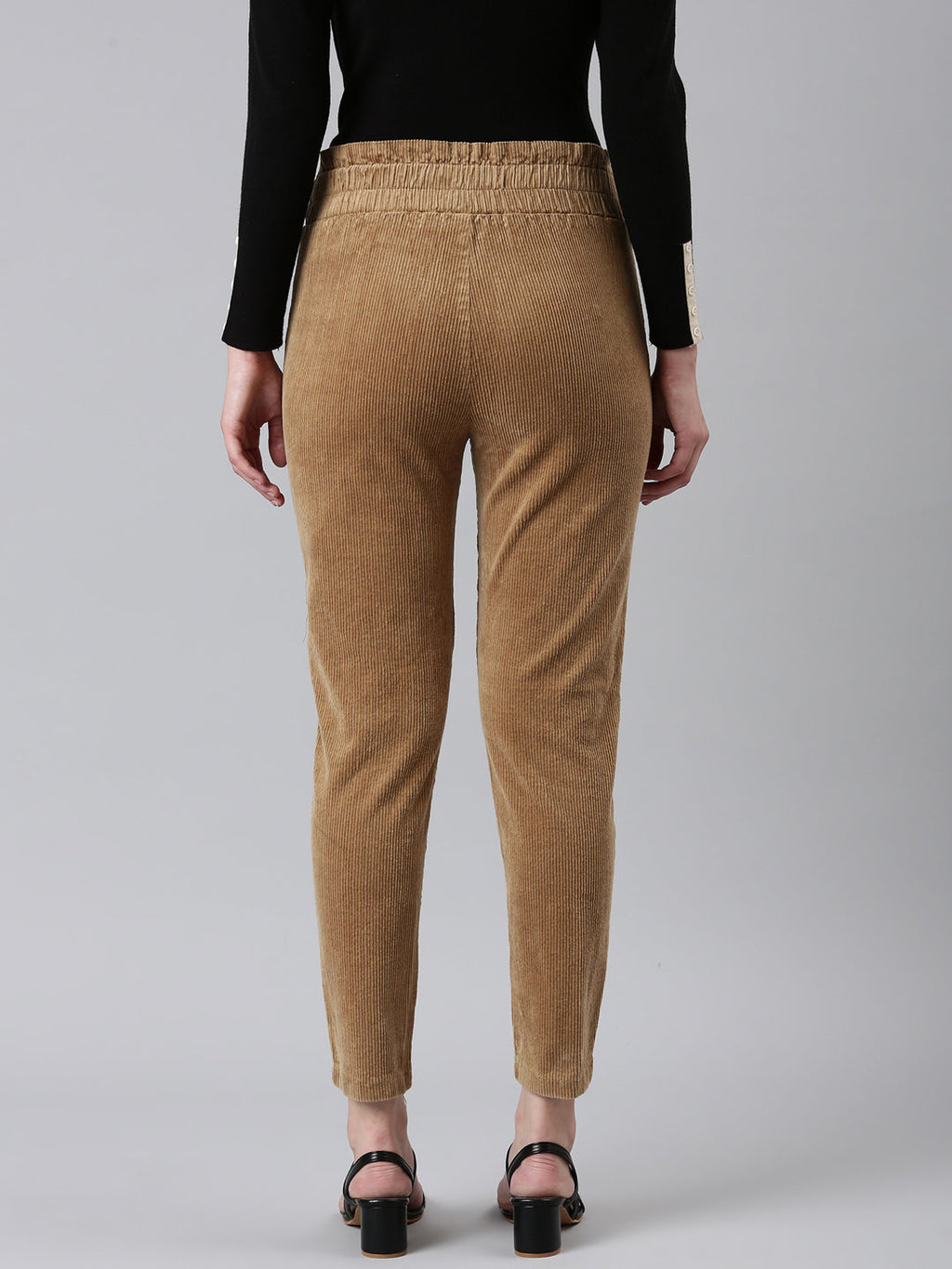 Women's Khaki Slim Fit High-Rise Pleated Peg Trousers