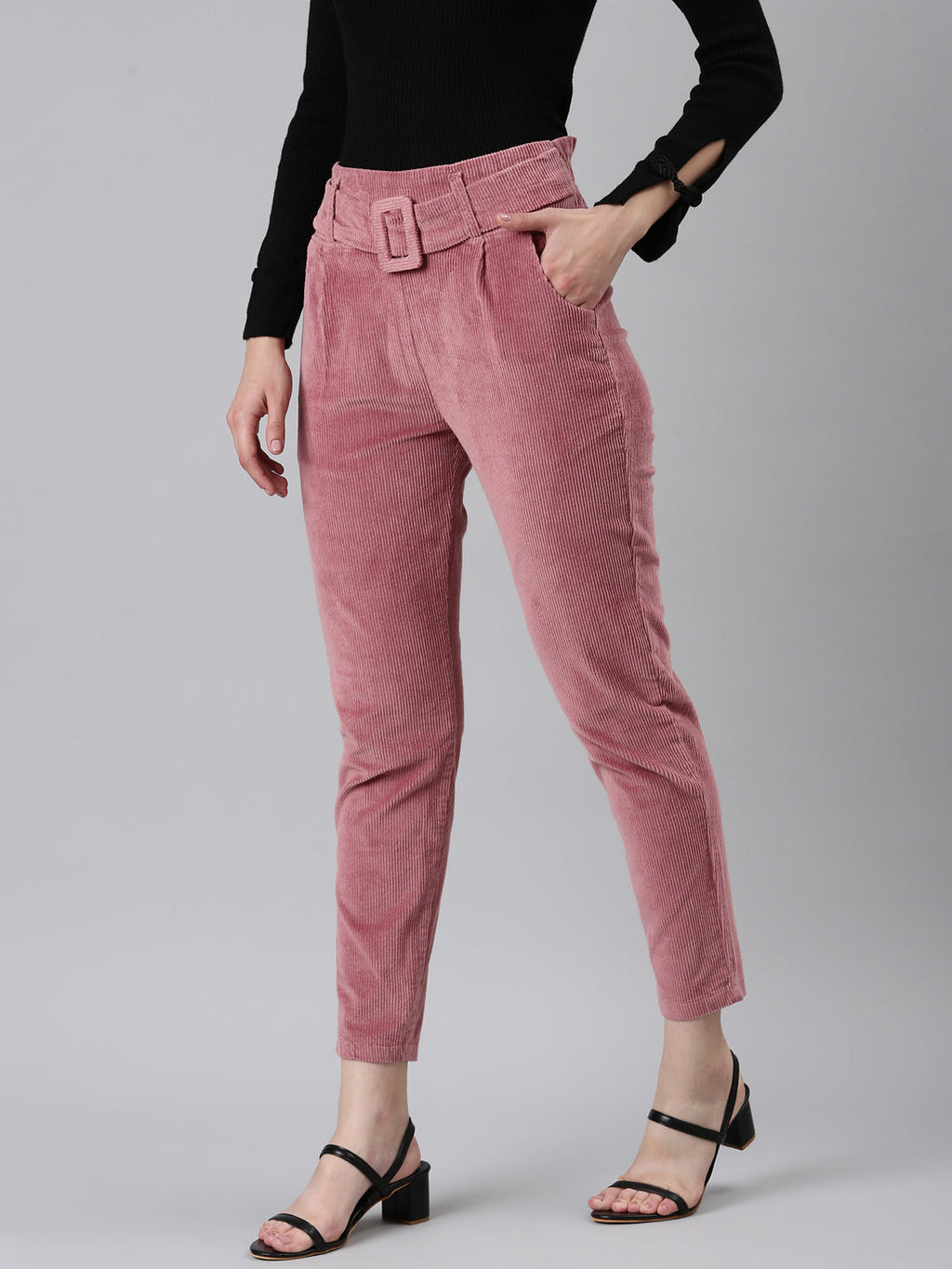 Women's Mauve Slim Fit High-Rise Pleated Peg Trousers