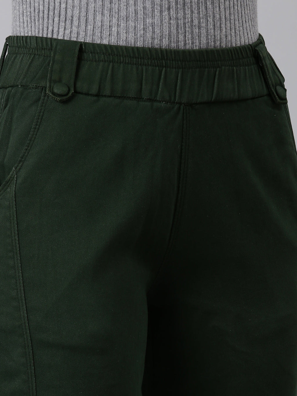 Women's Olive Straight Fit High-Rise Trousers