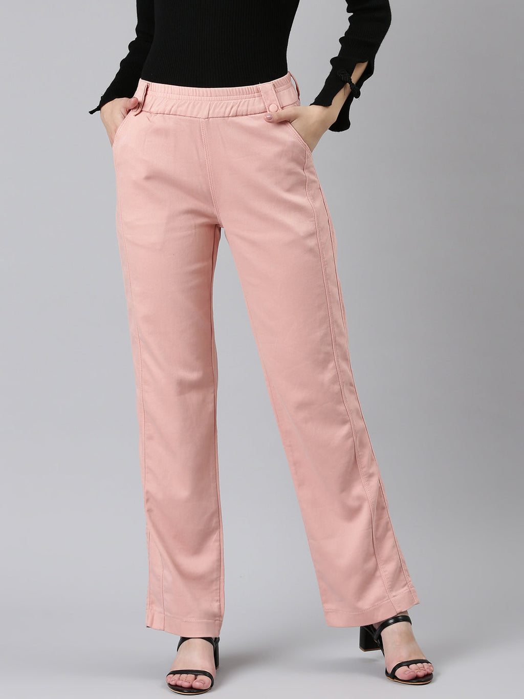 Women's Peach Straight Fit High-Rise Trousers