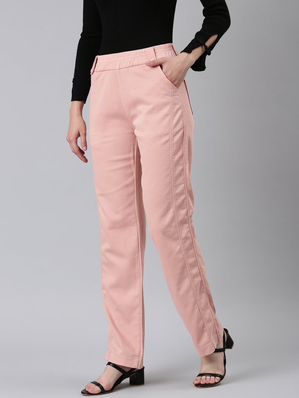 Women's Peach Straight Fit High-Rise Trousers