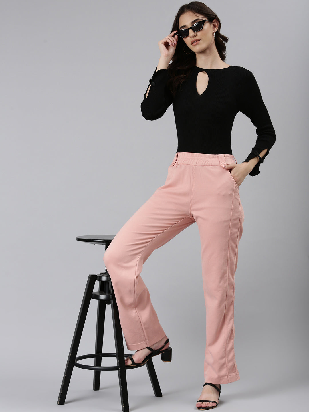 Women's Peach Straight Fit High-Rise Trousers