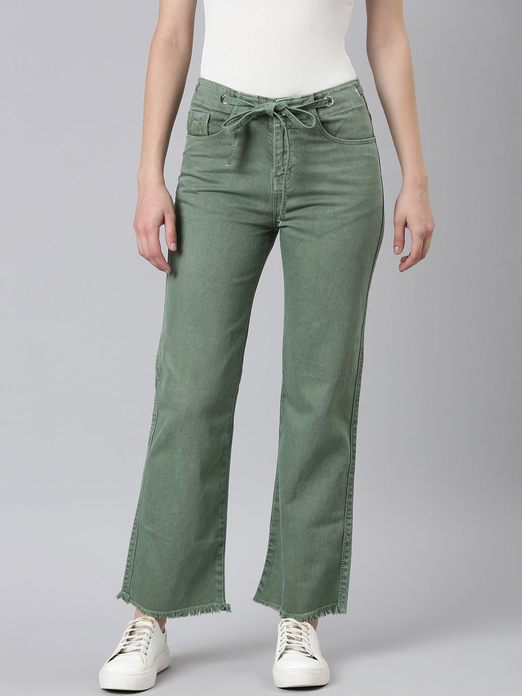 Women's Green Straight Fit Mid-Rise Denim Jeans