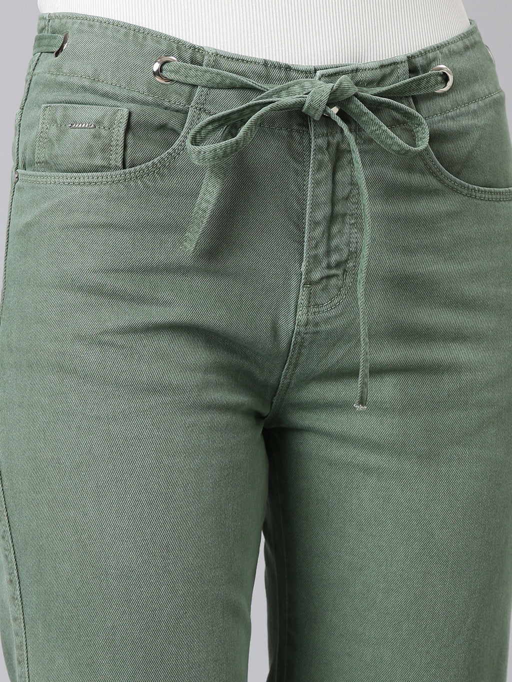 Women's Green Straight Fit Mid-Rise Denim Jeans