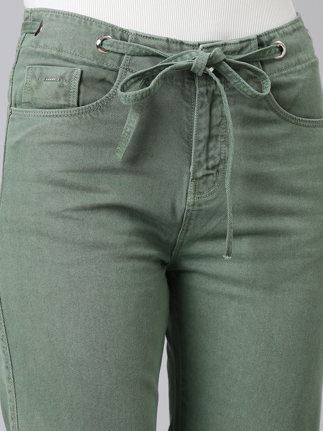 Women's Green Straight Fit Mid-Rise Denim Jeans