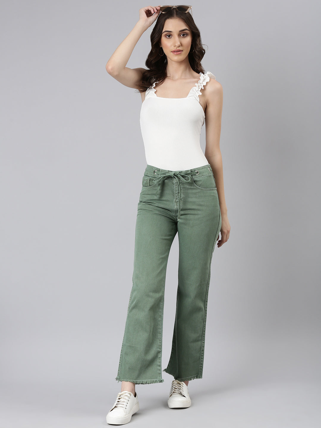 Women's Green Straight Fit Mid-Rise Denim Jeans
