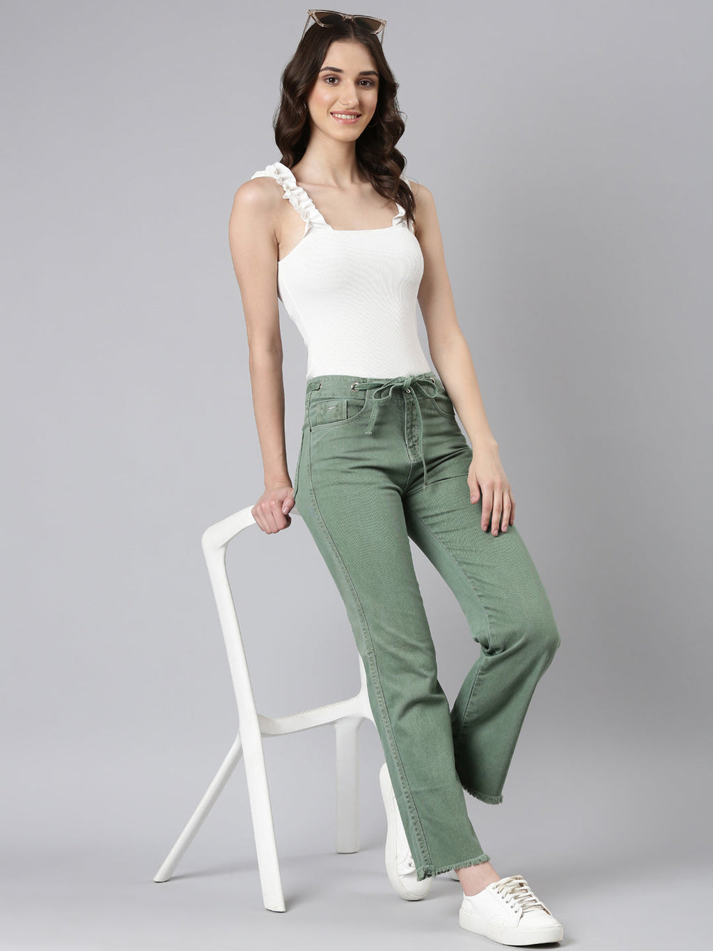 Women's Green Straight Fit Mid-Rise Denim Jeans