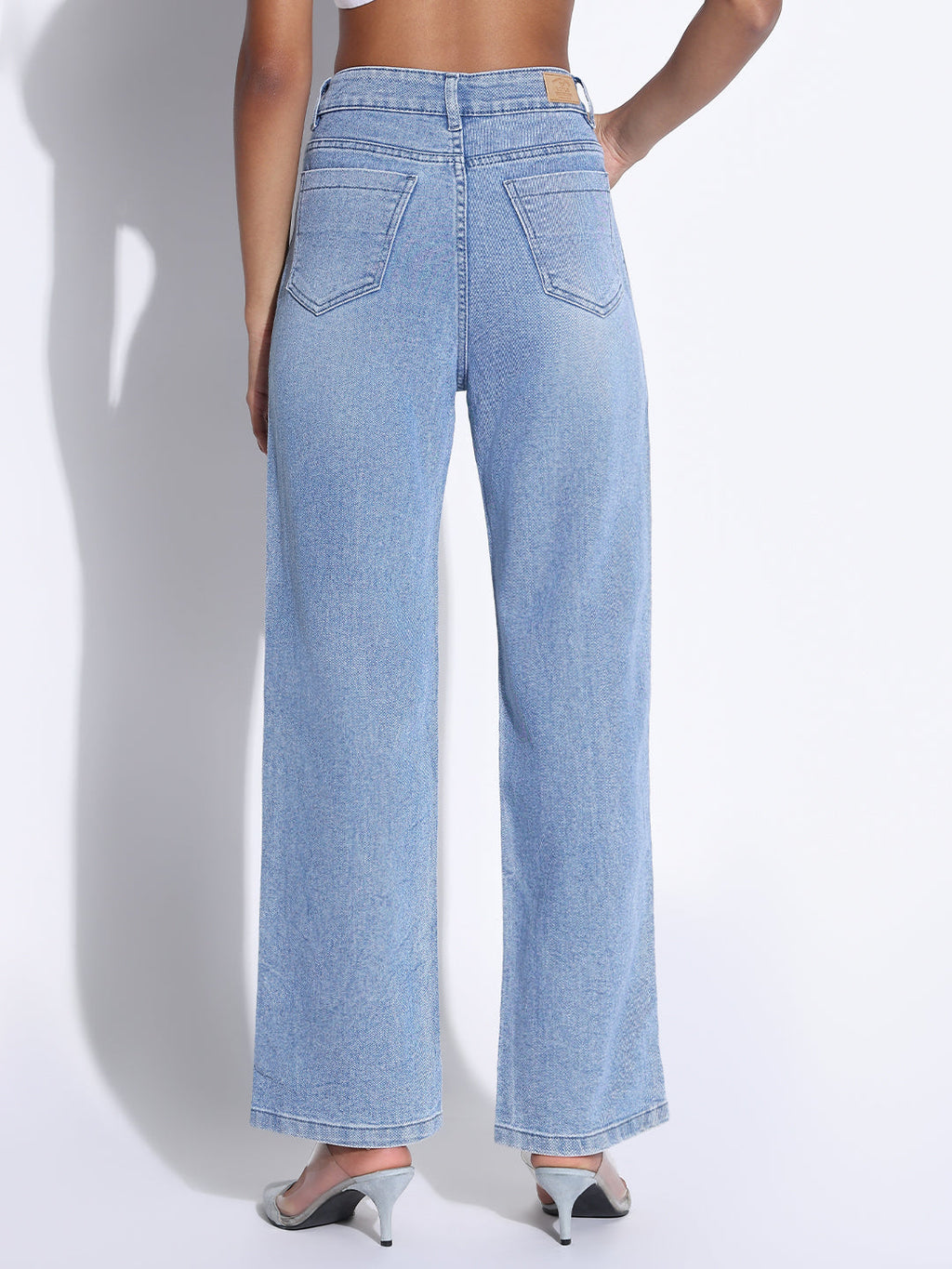 Women's Solid Blue Wide Leg Jeans