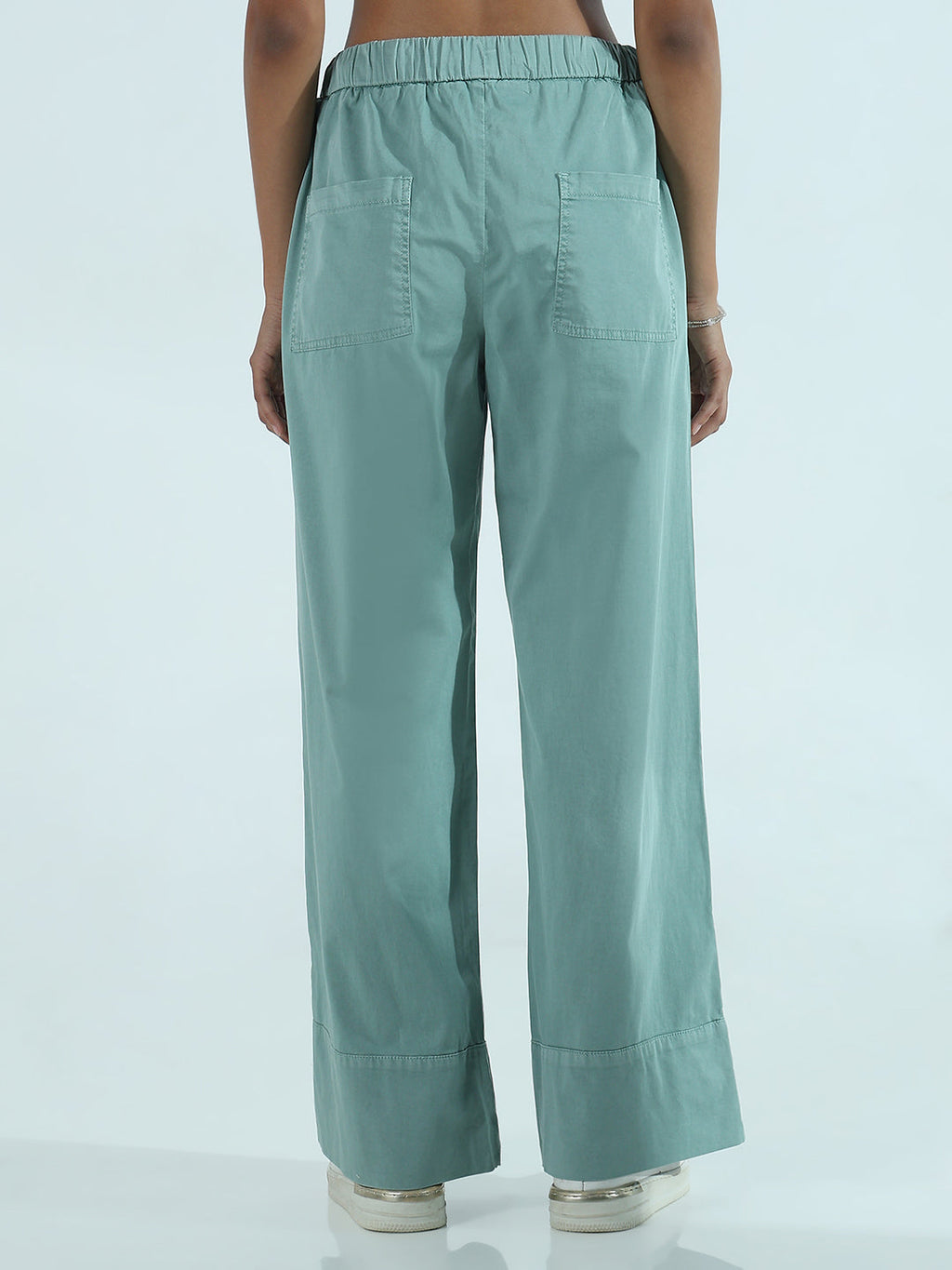 Women's Green Solid Wide Leg Wide Leg Trouser