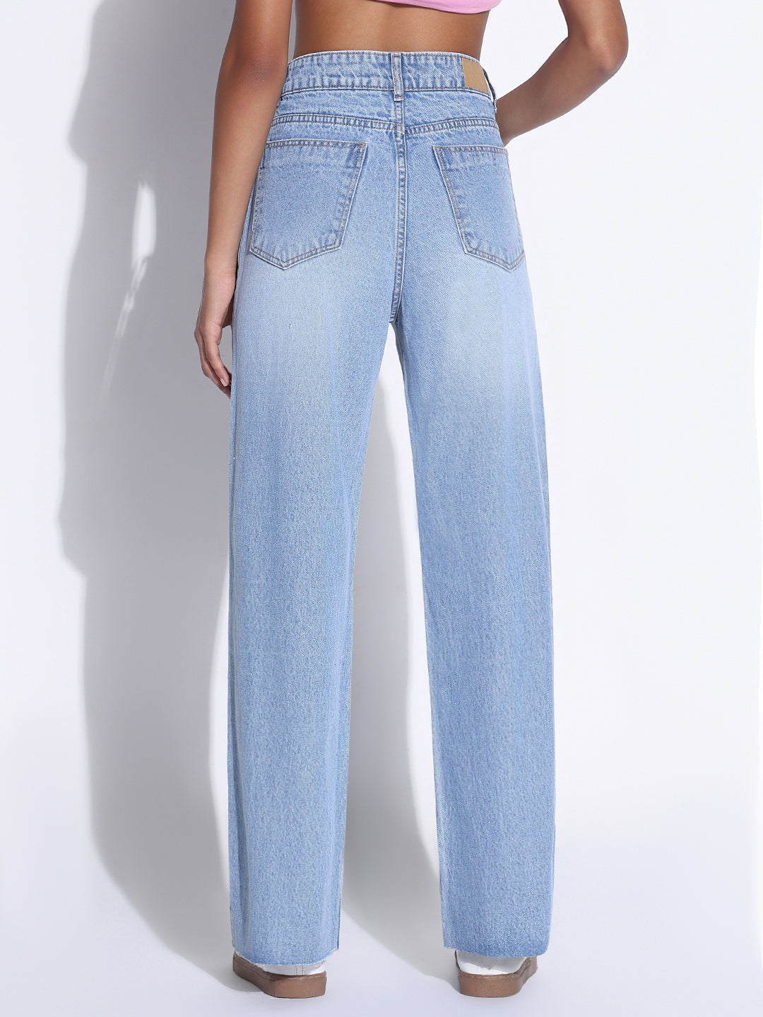 Women's Solid Blue Wide Leg Jeans