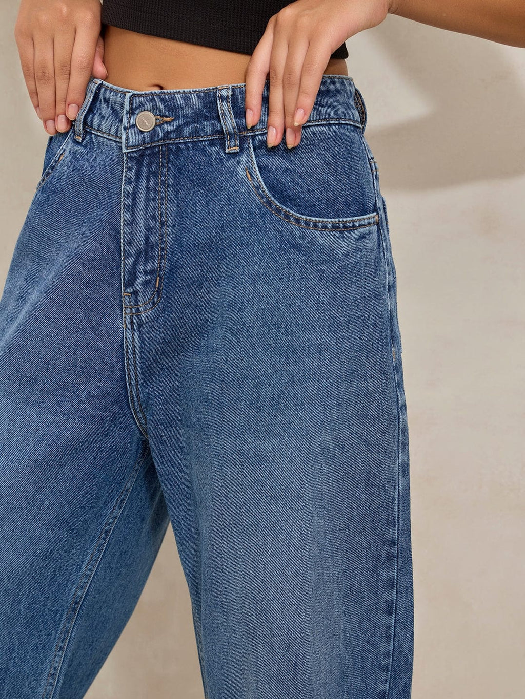 Women's Blue High Rise Wide Leg Jeans with Frayed Hem