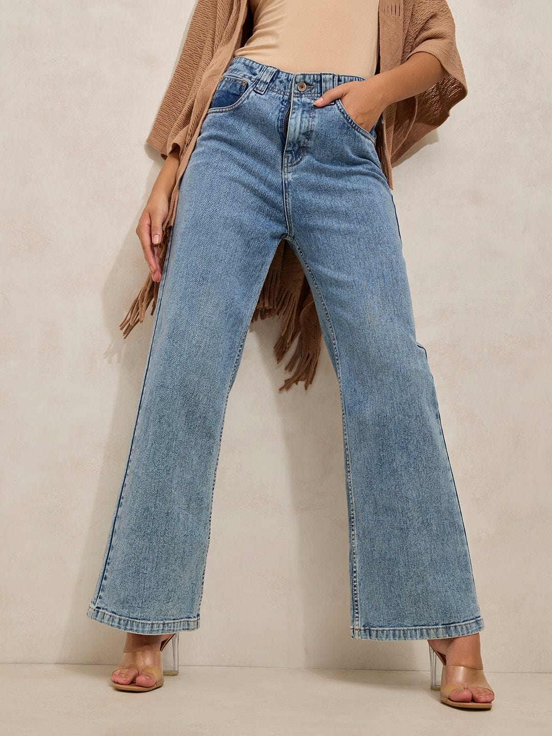 Women's Blue High Rise Wide Leg Jeans