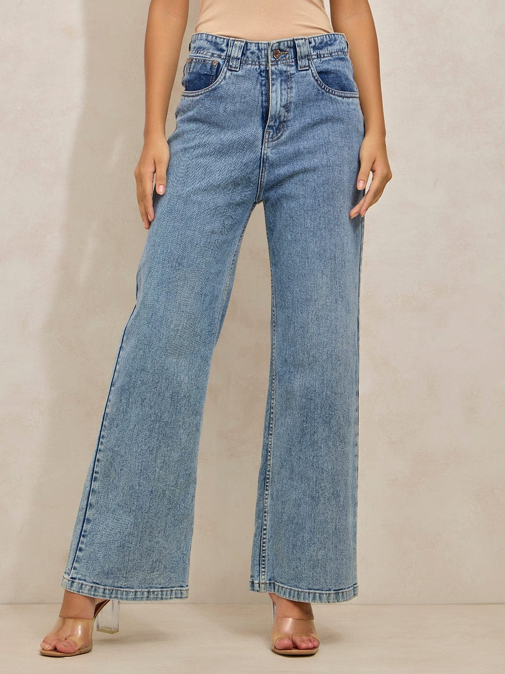 Women's Blue High Rise Wide Leg Jeans
