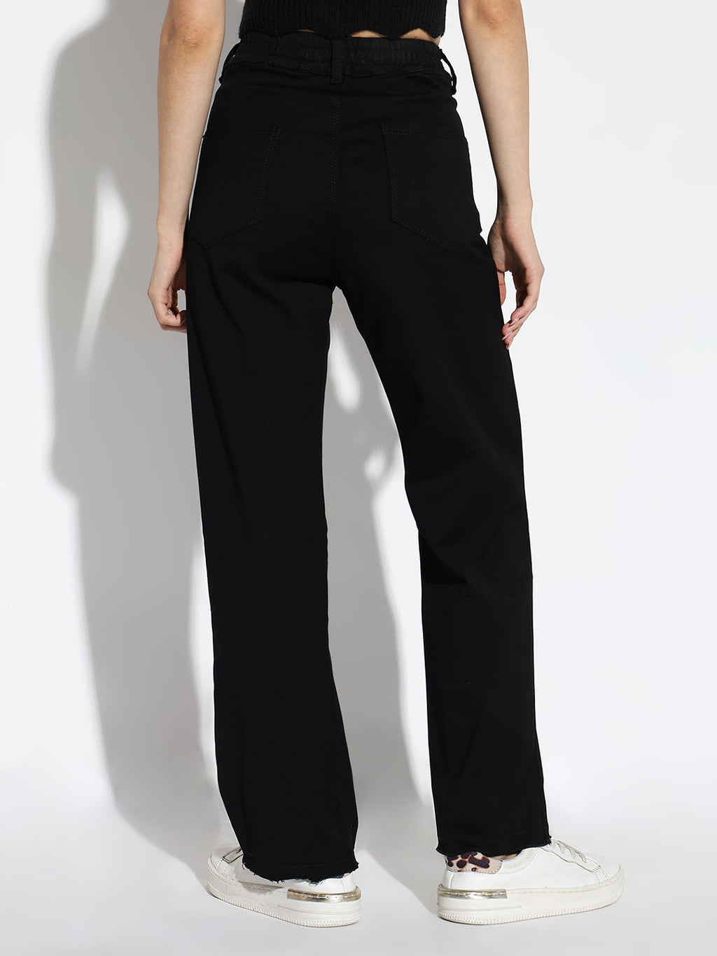 Women's Black Cotton Comfort Straight Fit Acid Wash Stretchable Jeans