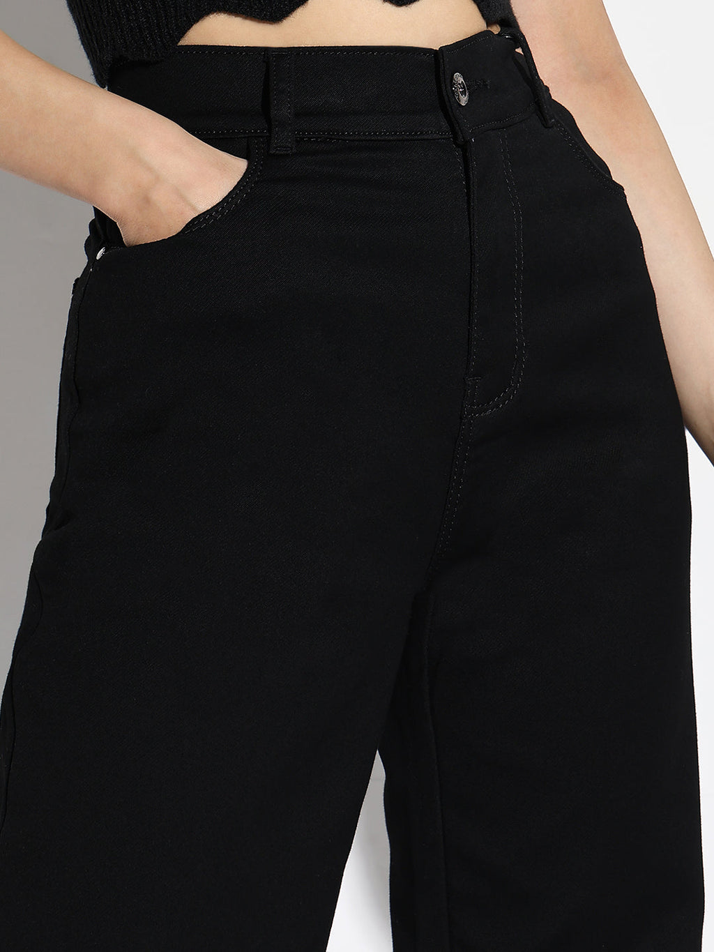 Women's Black Cotton Comfort Straight Fit Acid Wash Stretchable Jeans