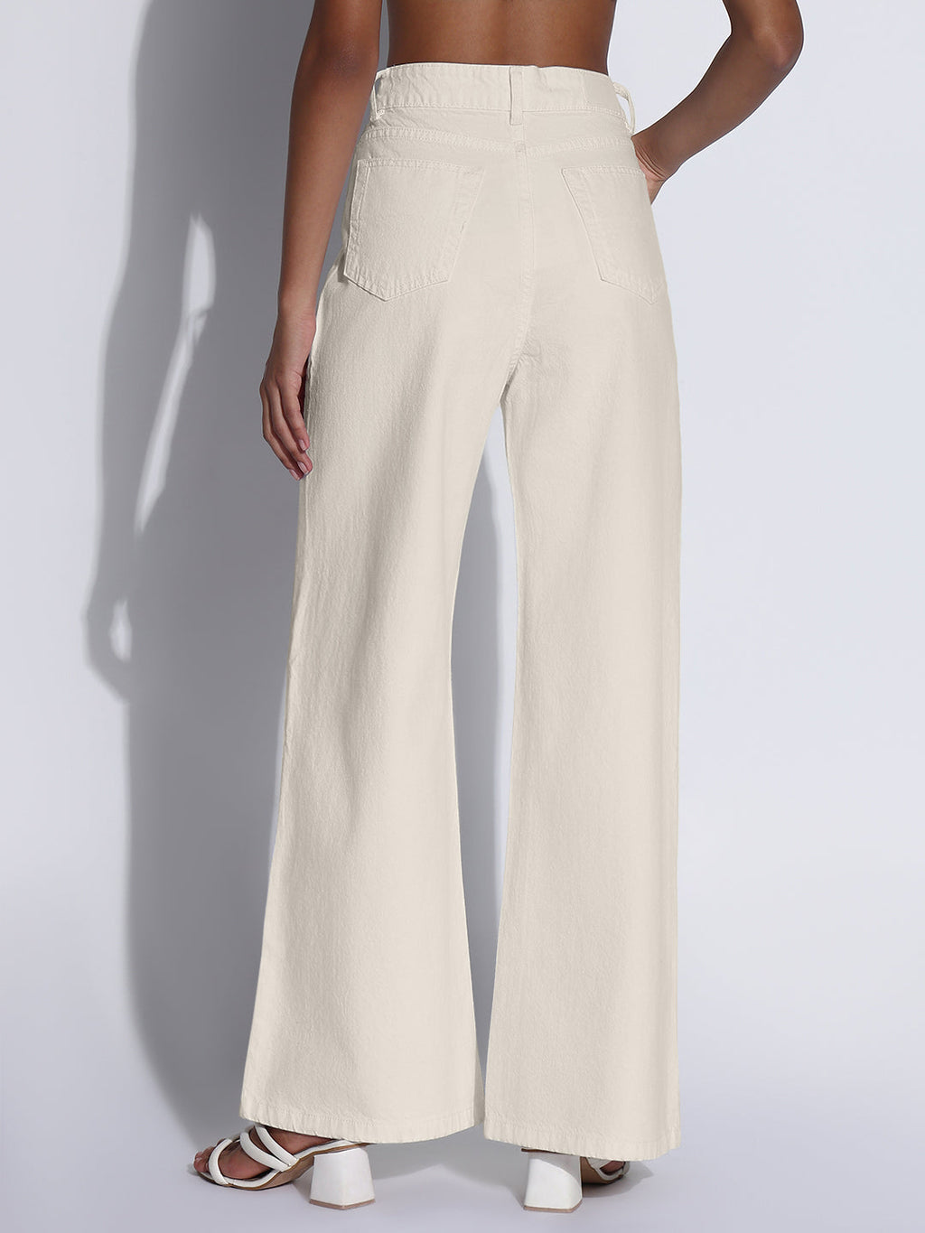Women's Cream High-Waist Wide Leg Jeans