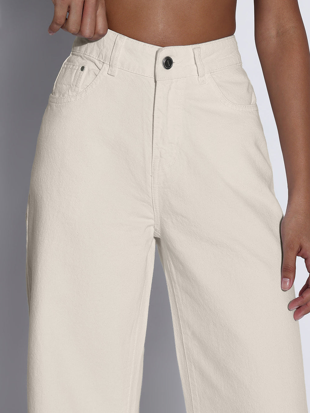 Women's Cream High-Waist Wide Leg Jeans
