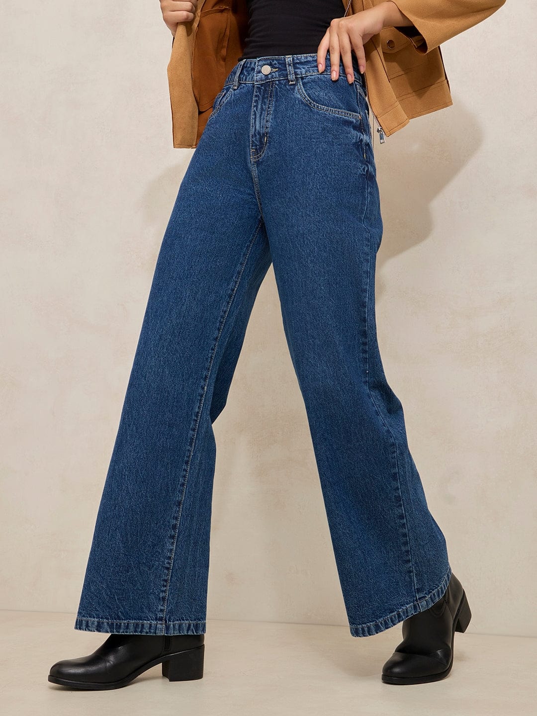 Women's Navy Blue High Rise Wide Leg Jeans