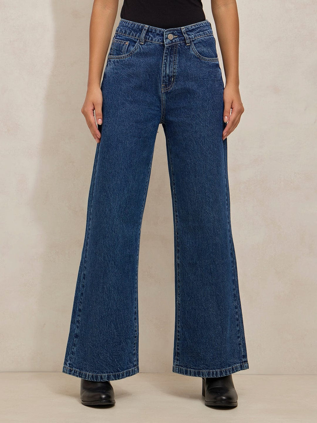 Women's Navy Blue High Rise Wide Leg Jeans