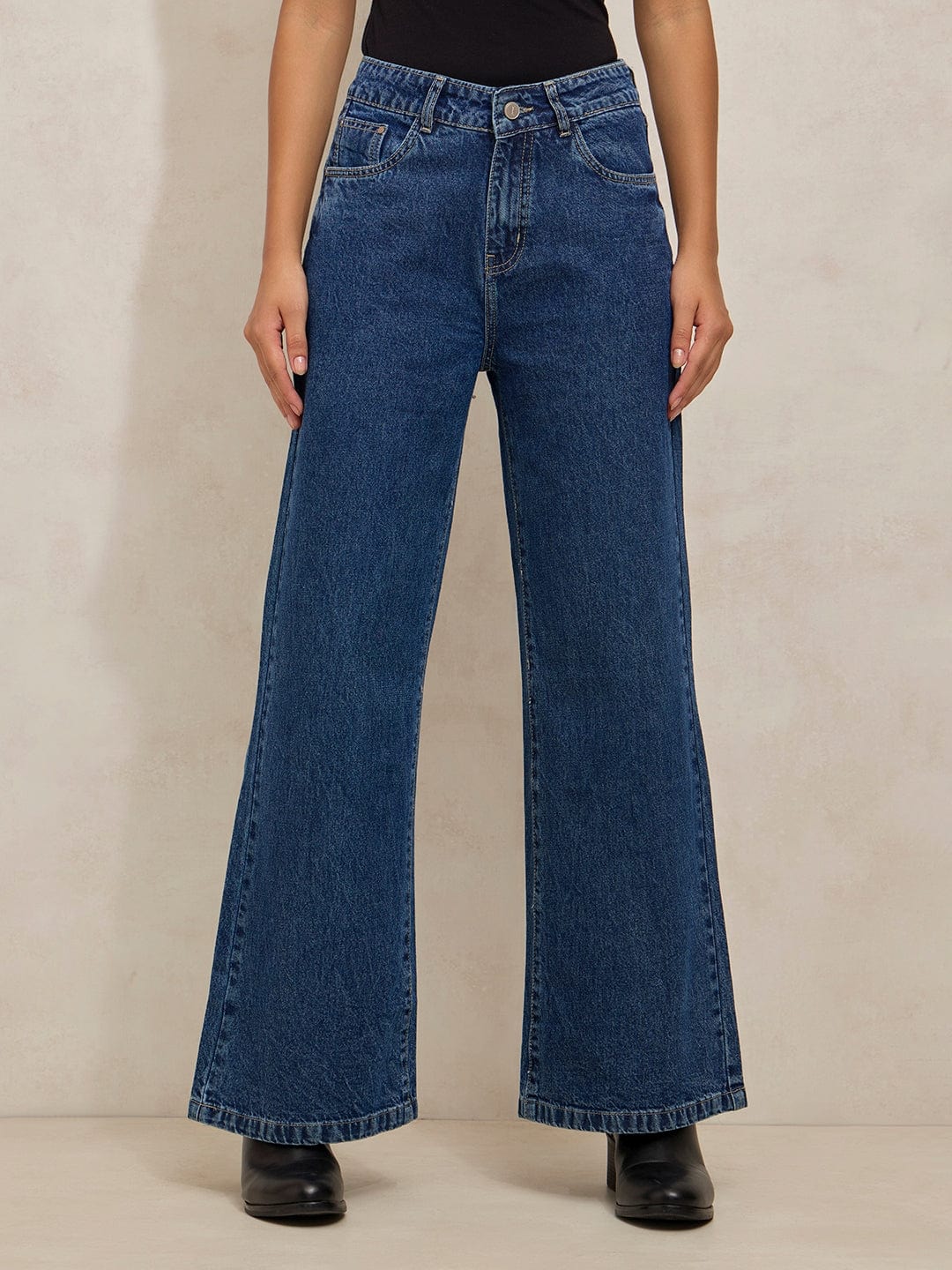 Women's Navy Blue High Rise Wide Leg Jeans