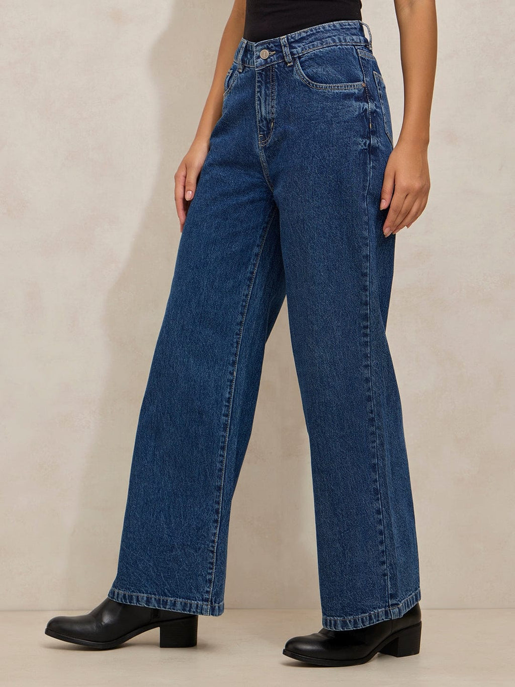 Women's Navy Blue High Rise Wide Leg Jeans
