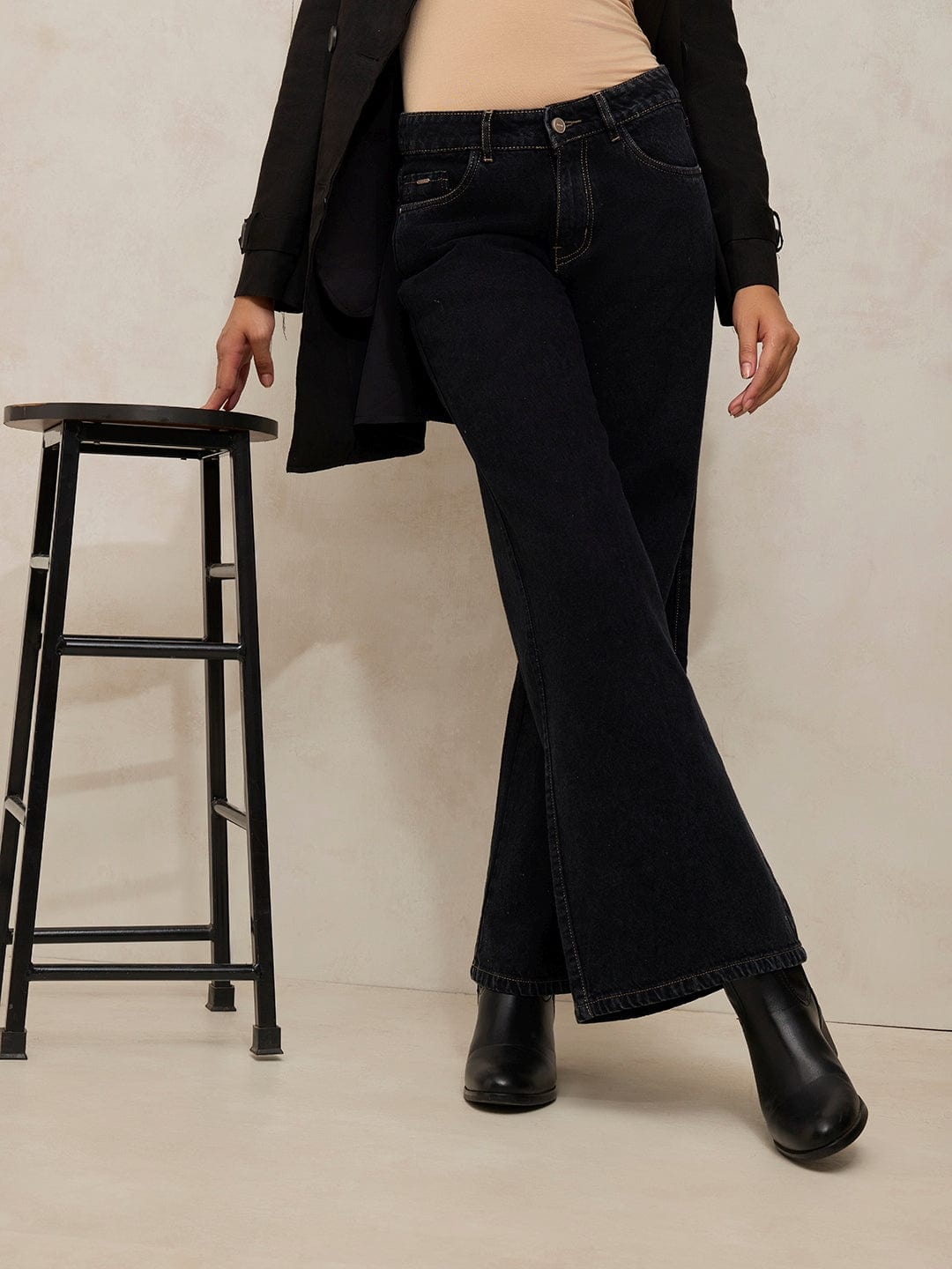 Women's Black High Rise Wide Leg Jeans