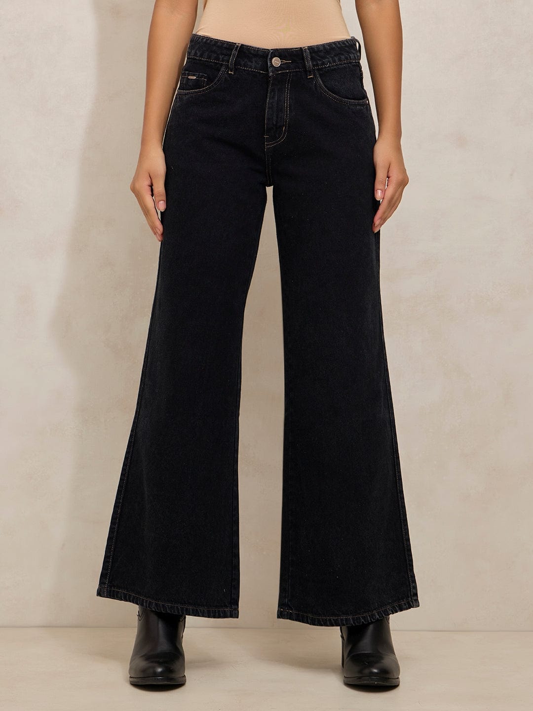 Women's Black High Rise Wide Leg Jeans