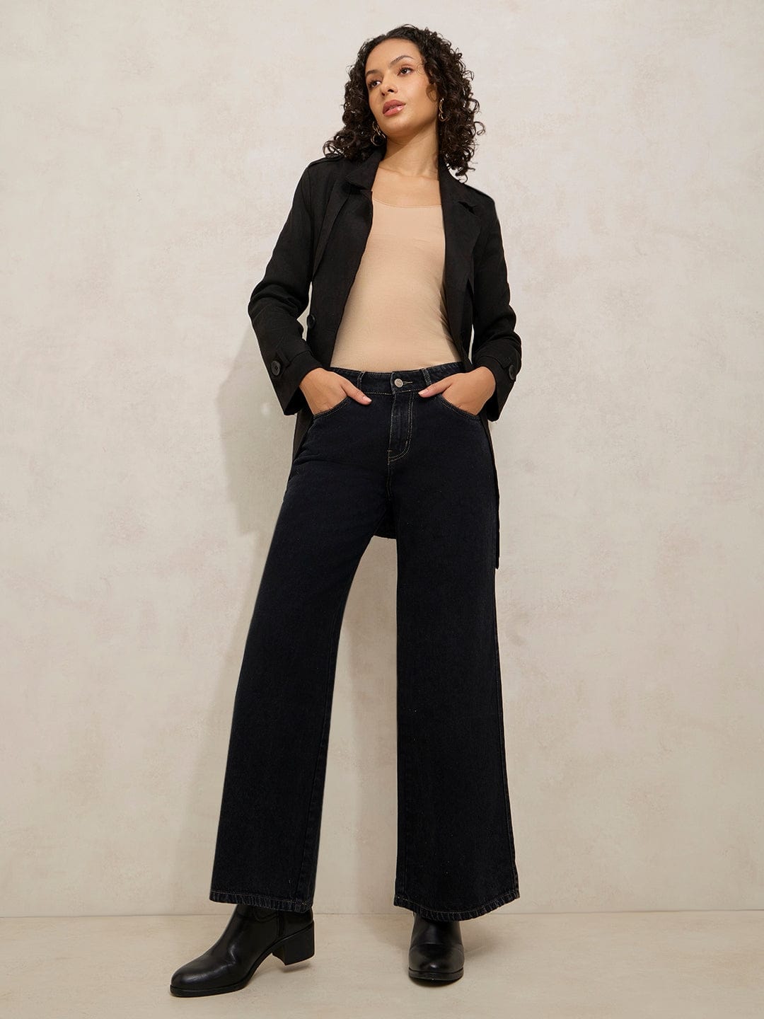 Women's Black High Rise Wide Leg Jeans