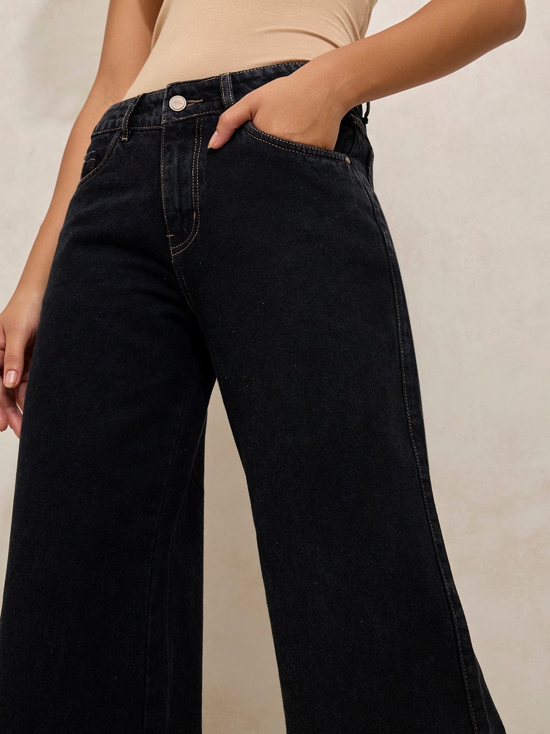 Women's Black High Rise Wide Leg Jeans