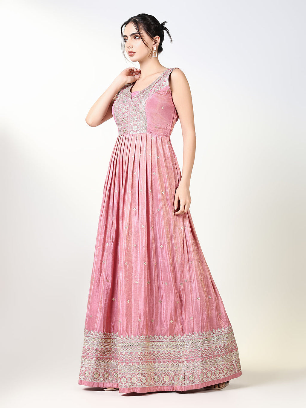 Women's Pink Embroidered Anarkali Kurta with Dupatta