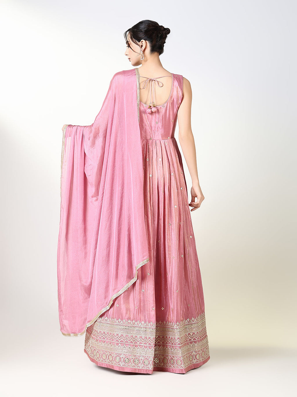 Women's Pink Embroidered Anarkali Kurta with Dupatta