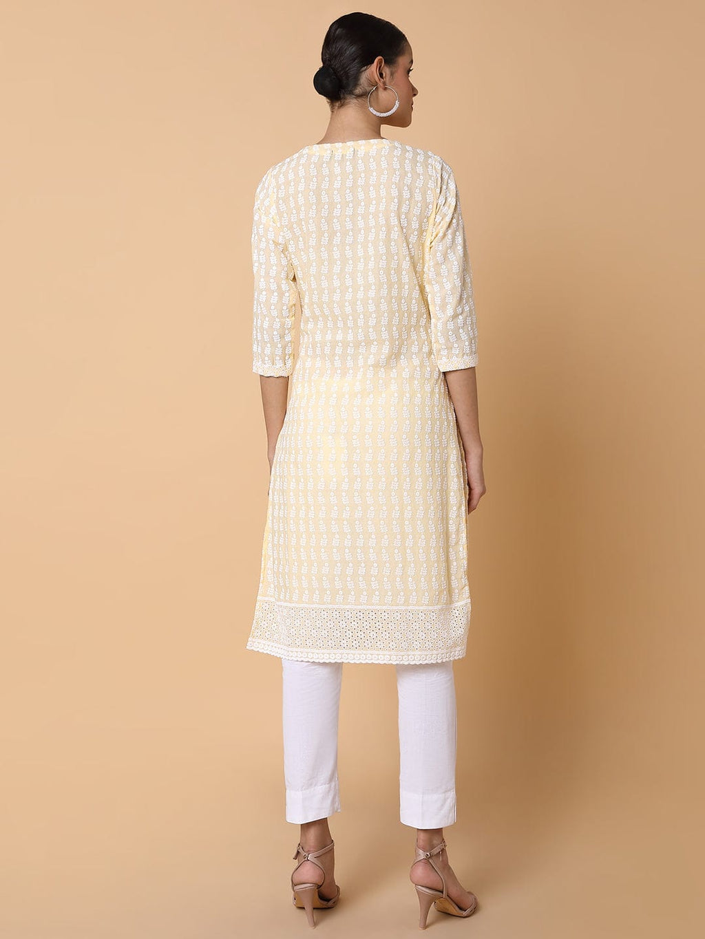 Women's Floral Chikankari Yellow Straight Kurta
