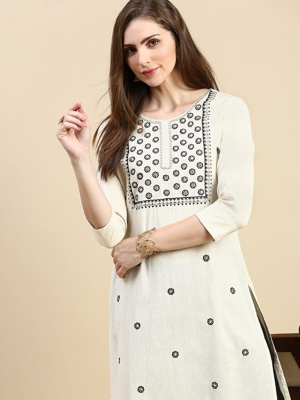 Women's Solid Cream Straight Kurta