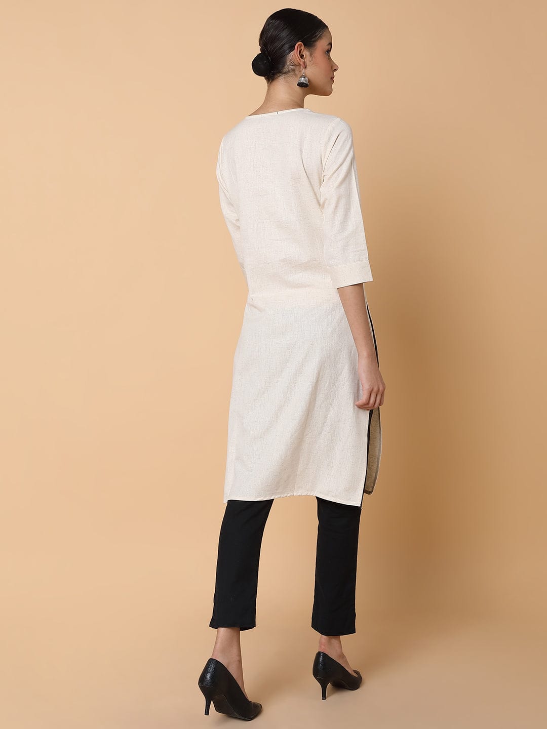 Women's Solid Cream Straight Kurta