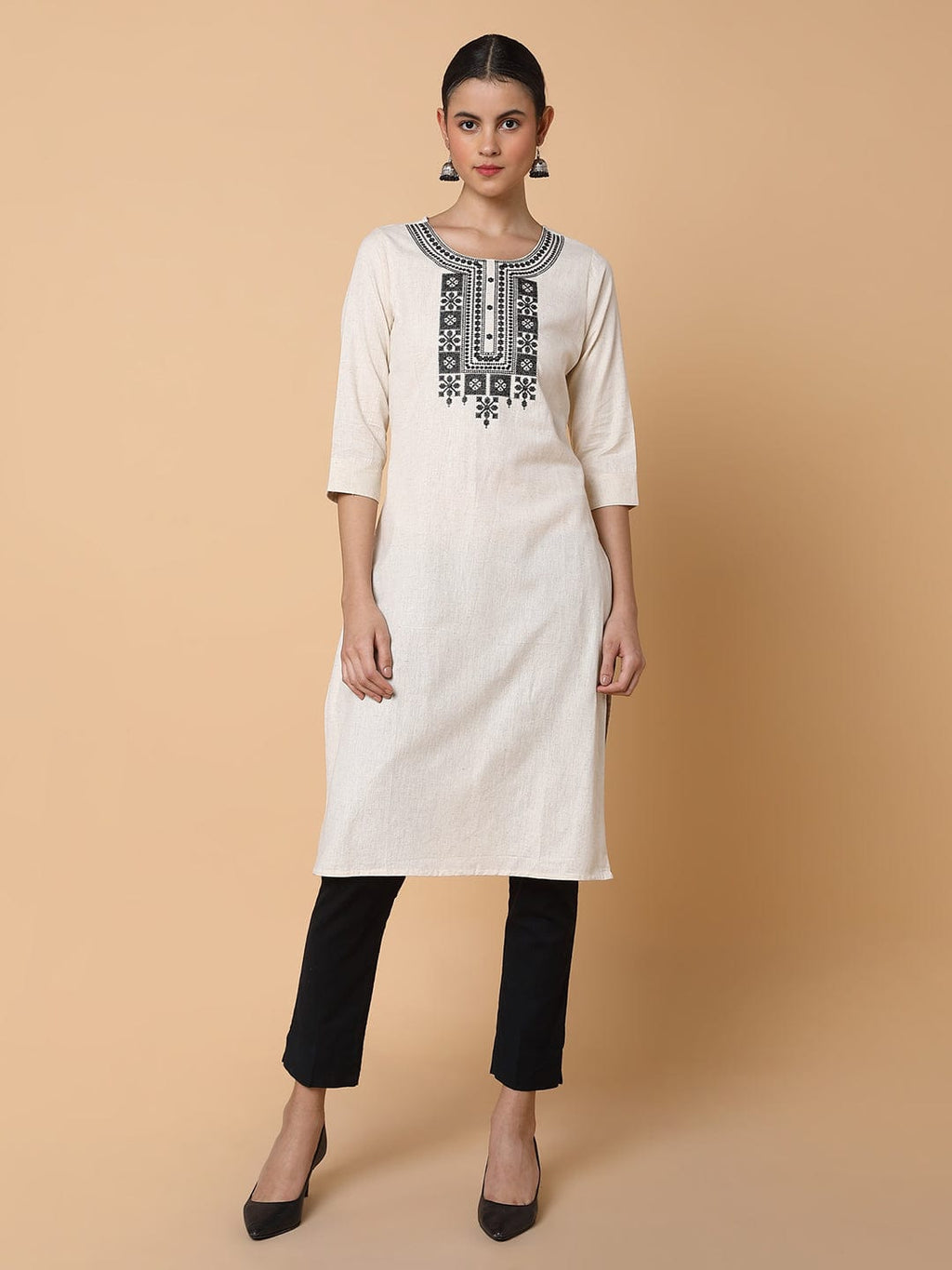 Women's Solid Cream Straight Kurta